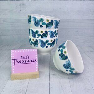 Royal Norfolk RNF124 Blue Green Paisley Stoneware Round Soup Cereal Bowls Set 4